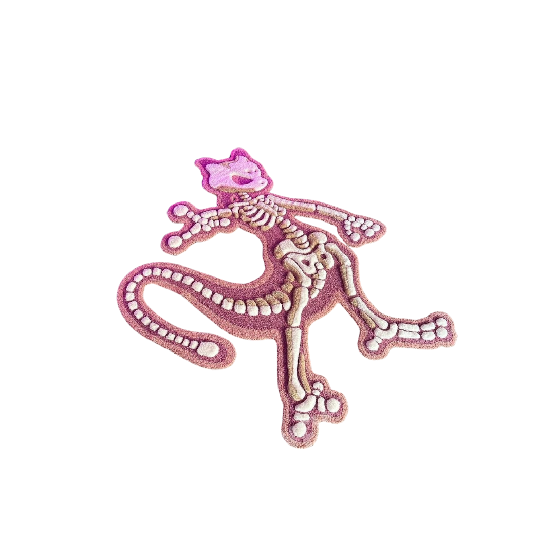 سجادة Mewtwo Skeleton مصنوعة يدويًا ثلاثية الأبعاد لغرفة المعيشة وغرفة النوم / RUGYFY