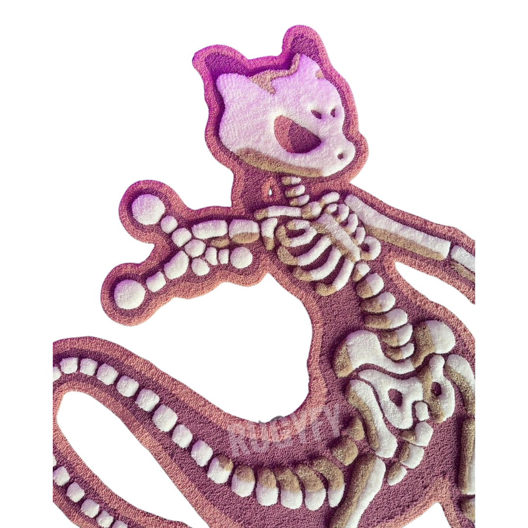 سجادة Mewtwo Skeleton مصنوعة يدويًا ثلاثية الأبعاد لغرفة المعيشة وغرفة النوم / RUGYFY