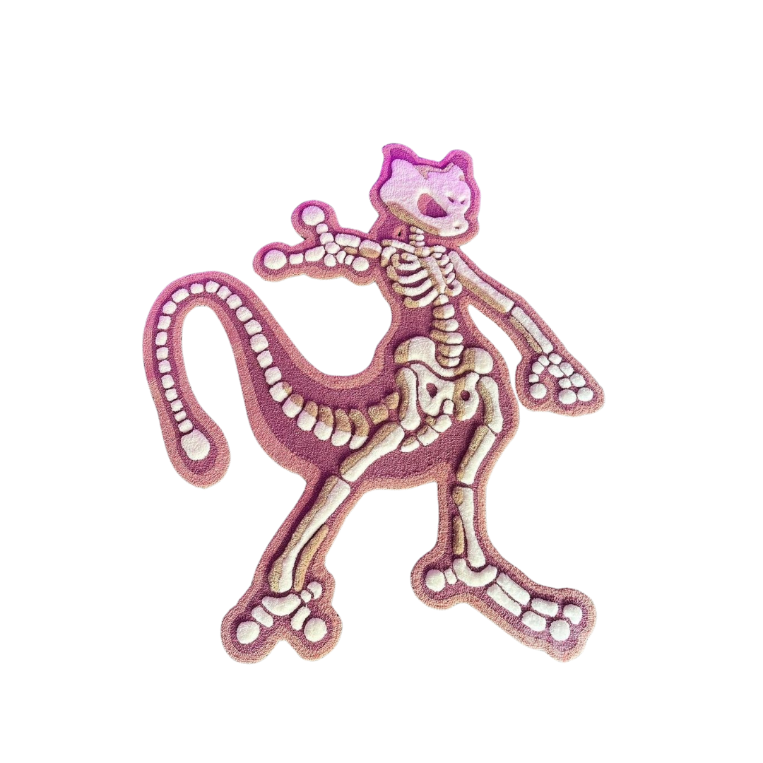 سجادة Mewtwo Skeleton مصنوعة يدويًا ثلاثية الأبعاد لغرفة المعيشة وغرفة النوم / RUGYFY