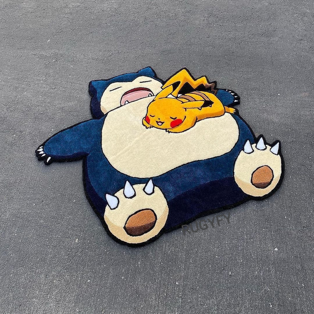 سجادة Snorlax XL x Pikachu مصنوعة يدويًا / سجادة Snorlax XL لغرفة النوم / ديكور البوكيمون / سجاد الأنمي / سجادة مخصصة