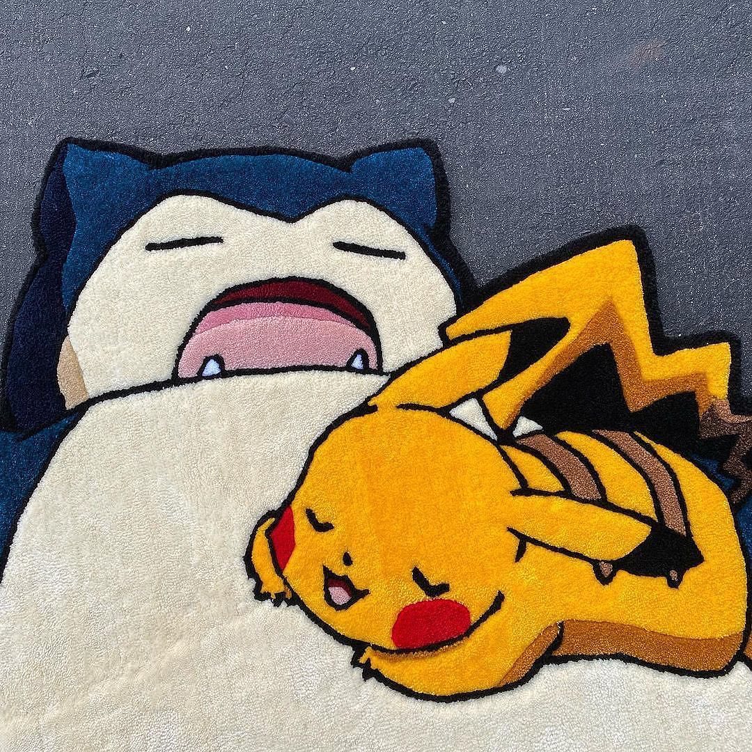 سجادة Snorlax XL x Pikachu مصنوعة يدويًا / سجادة Snorlax XL لغرفة النوم / ديكور البوكيمون / سجاد الأنمي / سجادة مخصصة