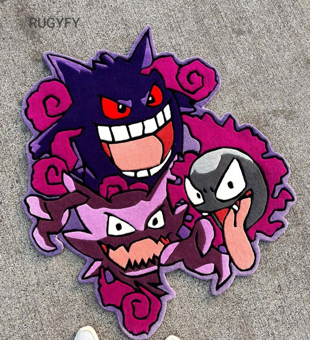 Handgefertigter Gengar All Evolution, Gastly, Haunter, Gengar Custom Teppich/handgetufteter Wollteppich für Wohnzimmer, Schlafzimmer/Kinderzimmerteppich und Spielzimmer