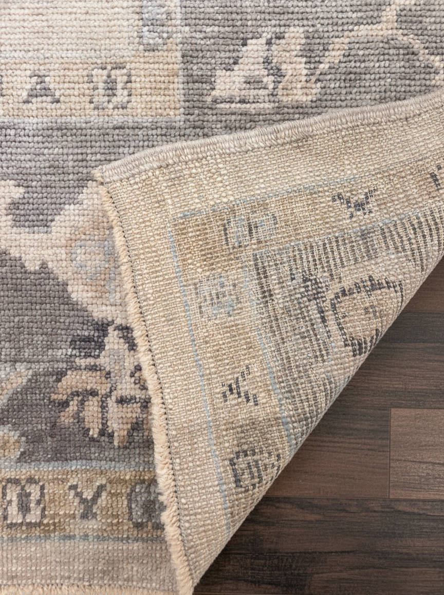 Grey & Ivory Oushak Rug | 5x8 & 8x10 ft | Hand-Knotted Wool Floral | Living Room & Bedroom