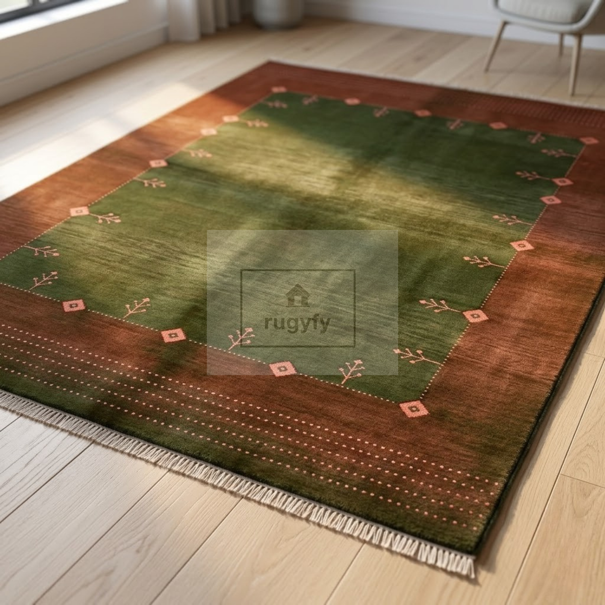 Olive Green & Rust Turkish Oushak Rug | 5x8 8x10 ft Hand-Knotted New Zealand Wool | Living Room Bedroom Rug