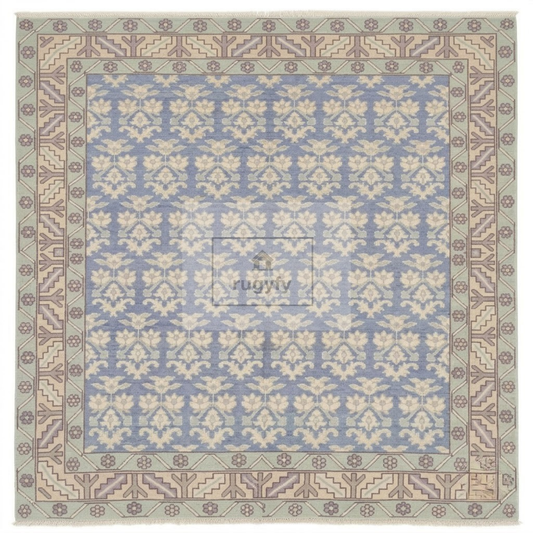 Dusty Blue & Ivory Oushak Area Rug | 8x10 9x12 ft Hand-Knotted New Zealand Wool | Periwinkle Floral Turkish Living Room Rug