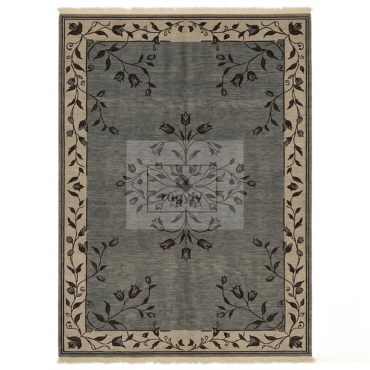 Grey & Ivory Oushak Wool Rug | 6x9 8x10 ft Hand-Knotted | Bedroom Living Room Area Rug