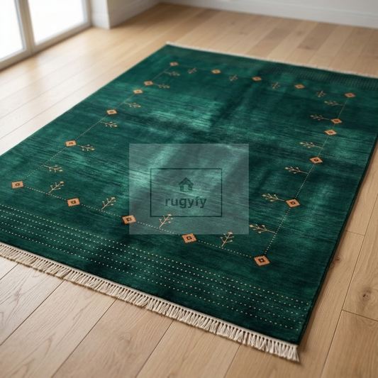 Emerald Green & Copper Vintage Oushak Area Rug | 9x12 10x14 ft Hand-Knotted Wool | Living Room Dining Room