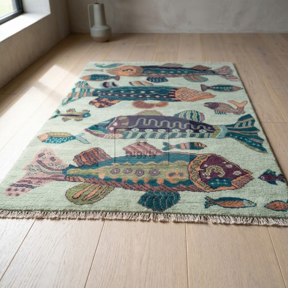 Mint Green & Teal Vintage Oushak Area Rug | 9x12 10x14 ft Hand-Knotted Wool | Living Room Dining Room
