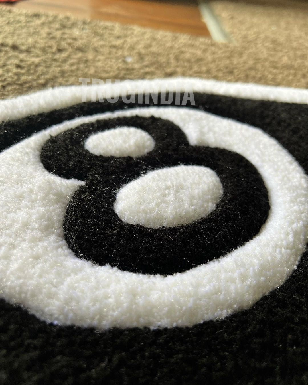 Teppich 8 Ball Pool Maßgeschneiderte handgefertigte Wollteppiche / Ballteppich in schwarzer Farbe / Maßgeschneiderter Teppich