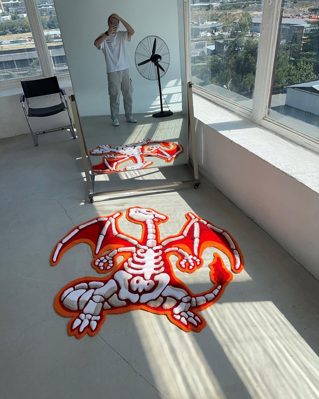 3D Charizard Skeleton Rug، سجاد هيكل عظمي ثلاثي الأبعاد مخصص، سجادة منطقة الصوف المصنوعة يدويًا