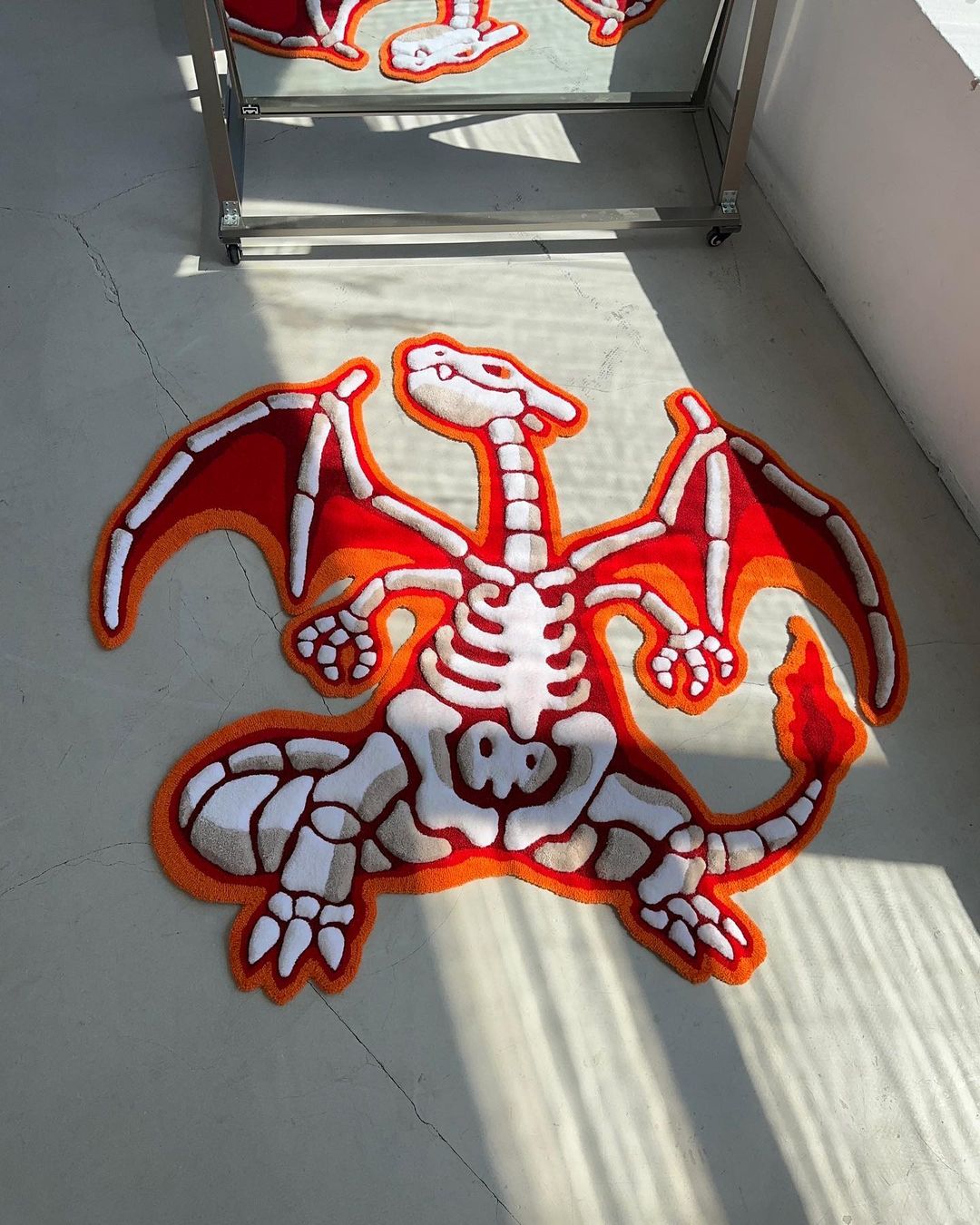 3D Charizard Skeleton Rug، سجاد هيكل عظمي ثلاثي الأبعاد مخصص، سجادة منطقة الصوف المصنوعة يدويًا