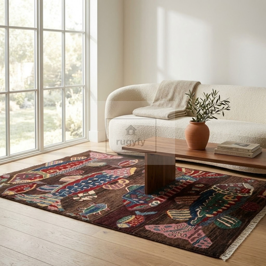 Chocolate Brown & Burgundy Turkish Oushak Rug | 5x8 8x10 ft Hand-Knotted New Zealand Wool | Living Room Bedroom Rug