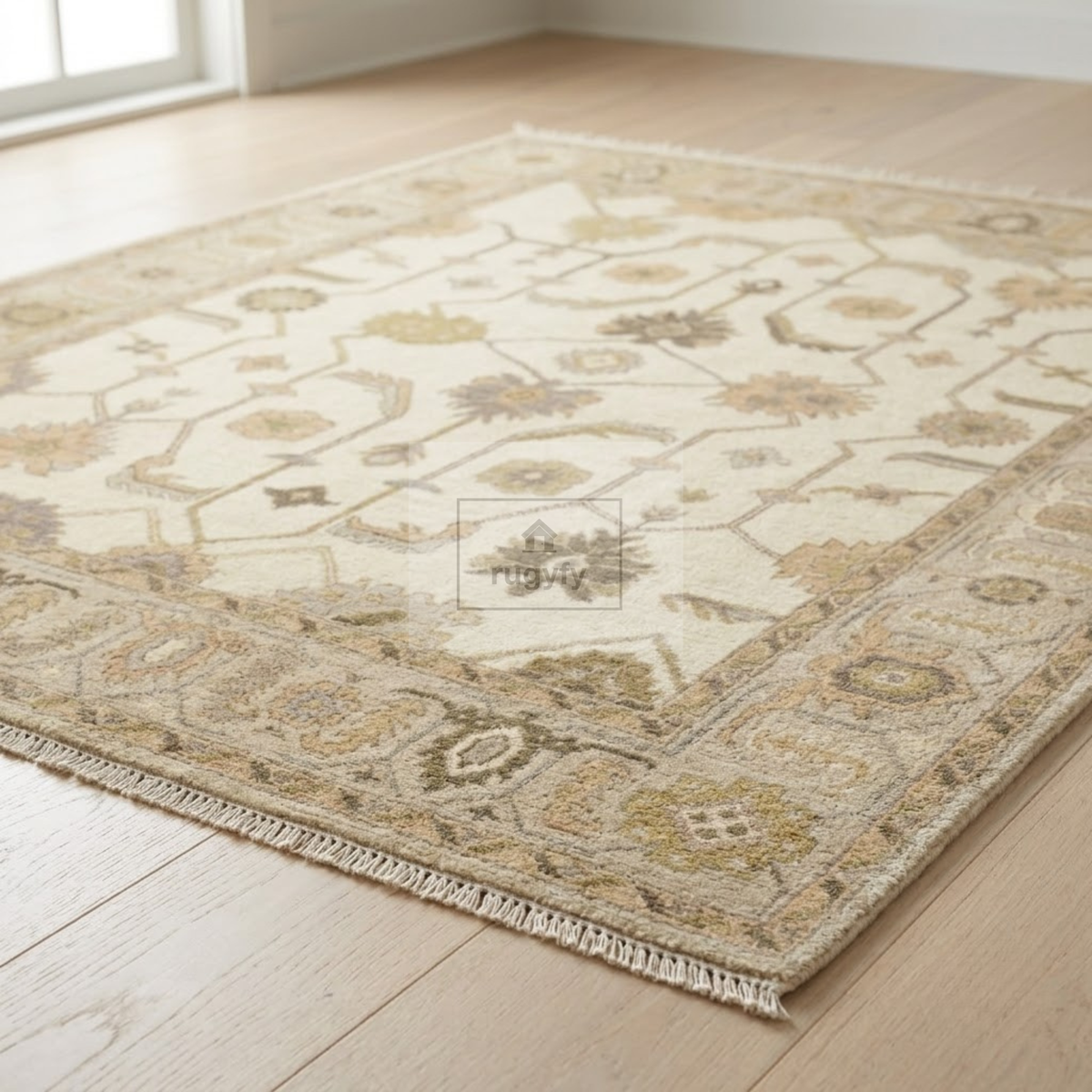 Cream & Soft Taupe Sultanabad Oushak Rug | Hand-Knotted Wool 8x10 9x12 | Muted Neutral Palmette Rug