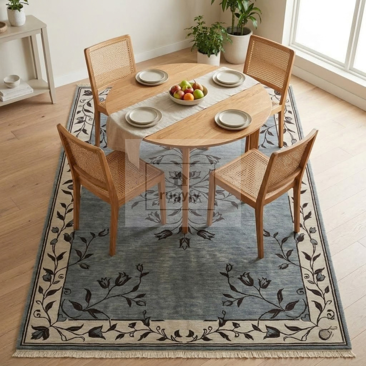 Grey & Ivory Oushak Wool Rug | 6x9 8x10 ft Hand-Knotted | Bedroom Living Room Area Rug