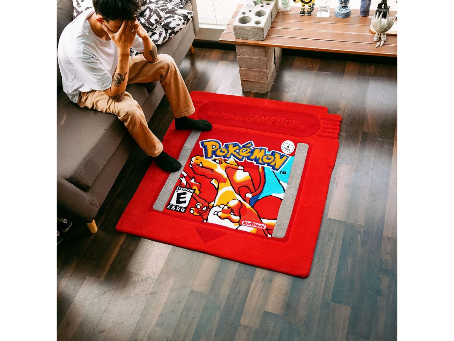 Handmade Charizard Card Rug , Custom Wool Rug for Living room , Bedroom and Kids room
