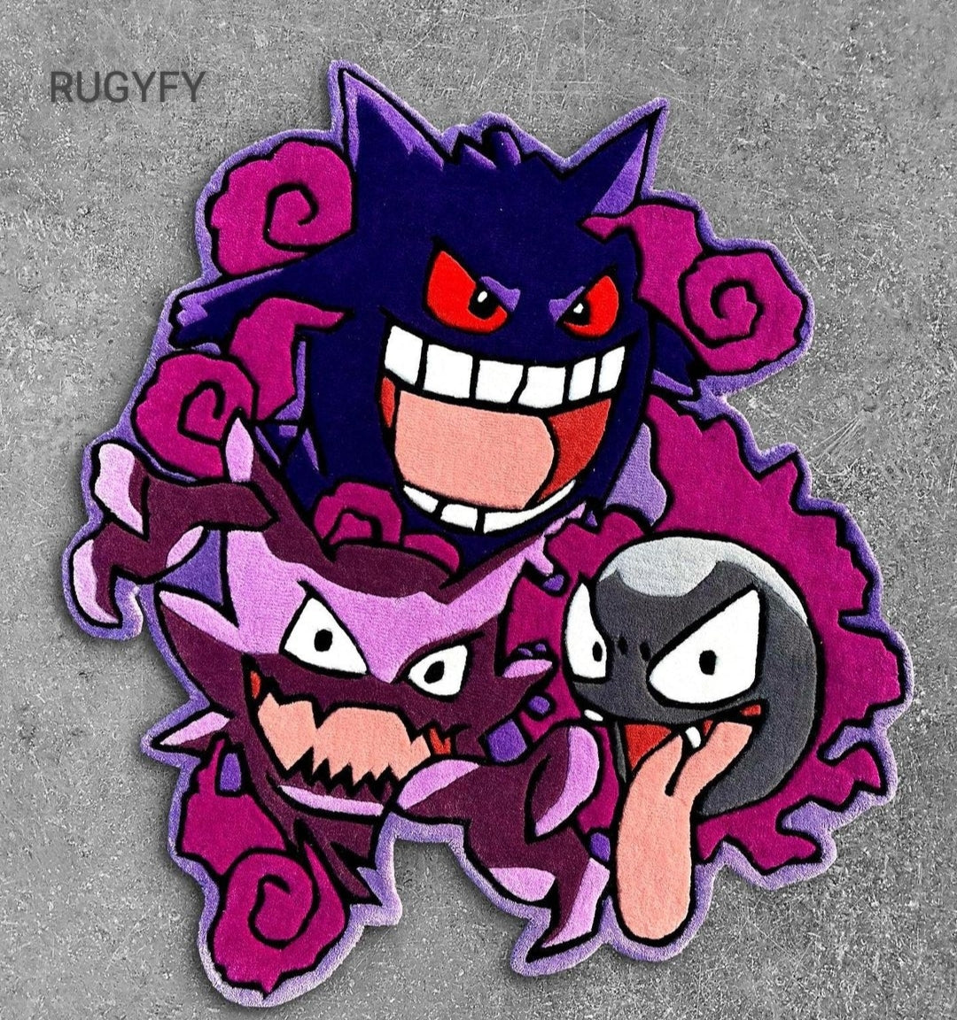 Handgefertigter Gengar All Evolution, Gastly, Haunter, Gengar Custom Teppich/handgetufteter Wollteppich für Wohnzimmer, Schlafzimmer/Kinderzimmerteppich und Spielzimmer