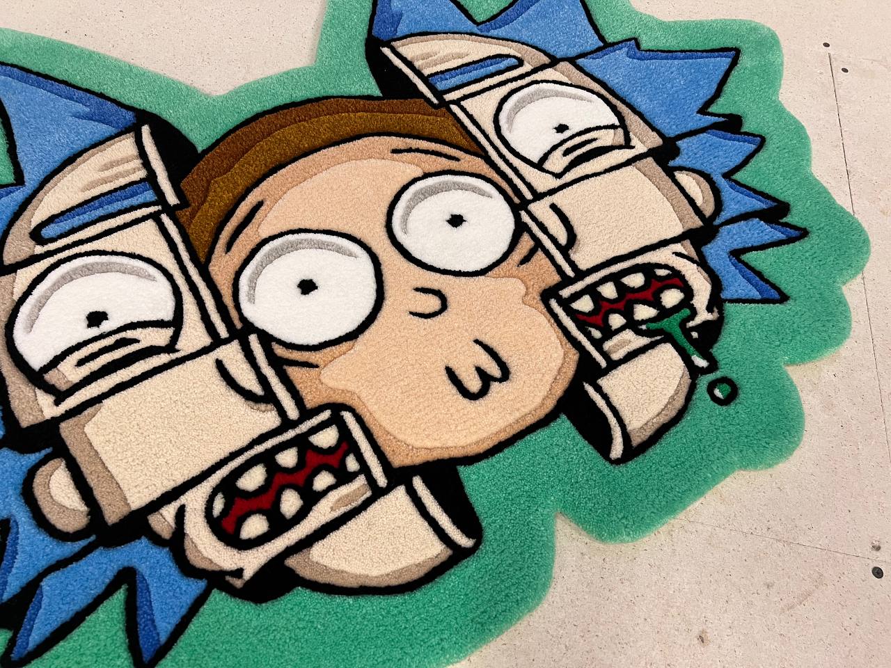 Handgefertigter, maßgeschneiderter Rick and Morty Tufted Rug / handgetufteter Wollteppich