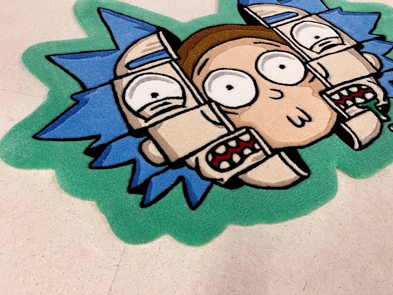 Handgefertigter, maßgeschneiderter Rick and Morty Tufted Rug / handgetufteter Wollteppich