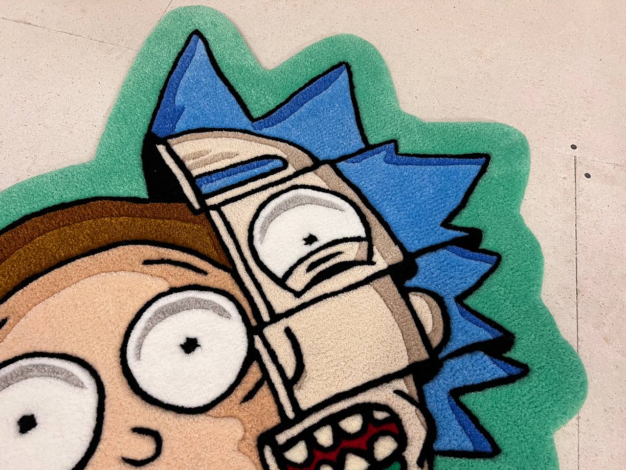 Handgefertigter, maßgeschneiderter Rick and Morty Tufted Rug / handgetufteter Wollteppich