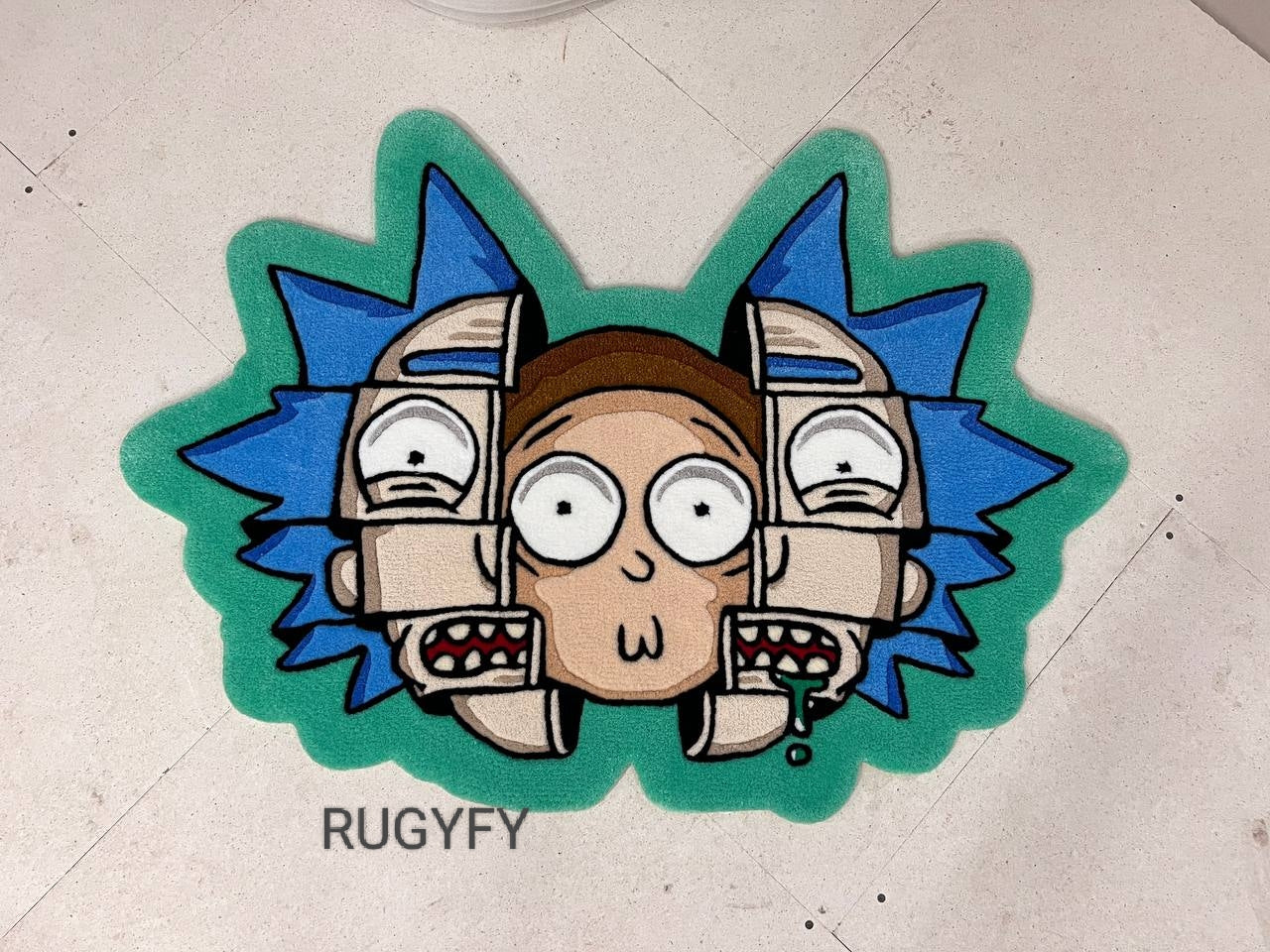 Handgefertigter, maßgeschneiderter Rick and Morty Tufted Rug / handgetufteter Wollteppich