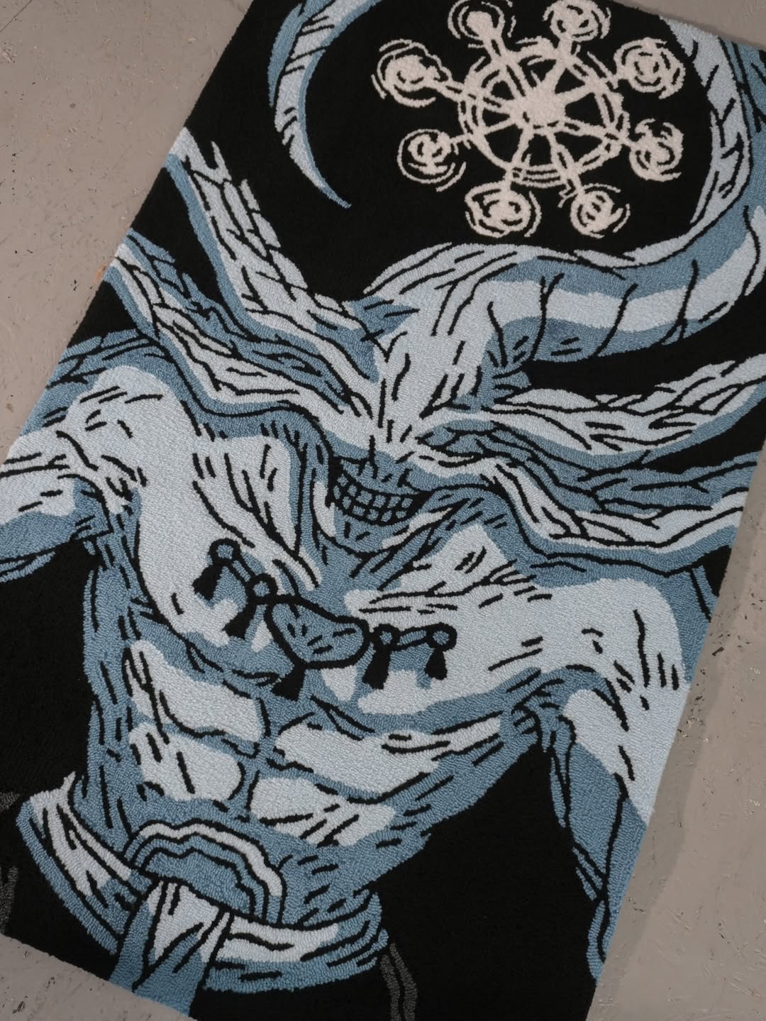 Custom Handmade Wool Mahoraga Rug – Anime Inspired Abstract Area Rug for Living Room, Bedroom & Gaming Setup