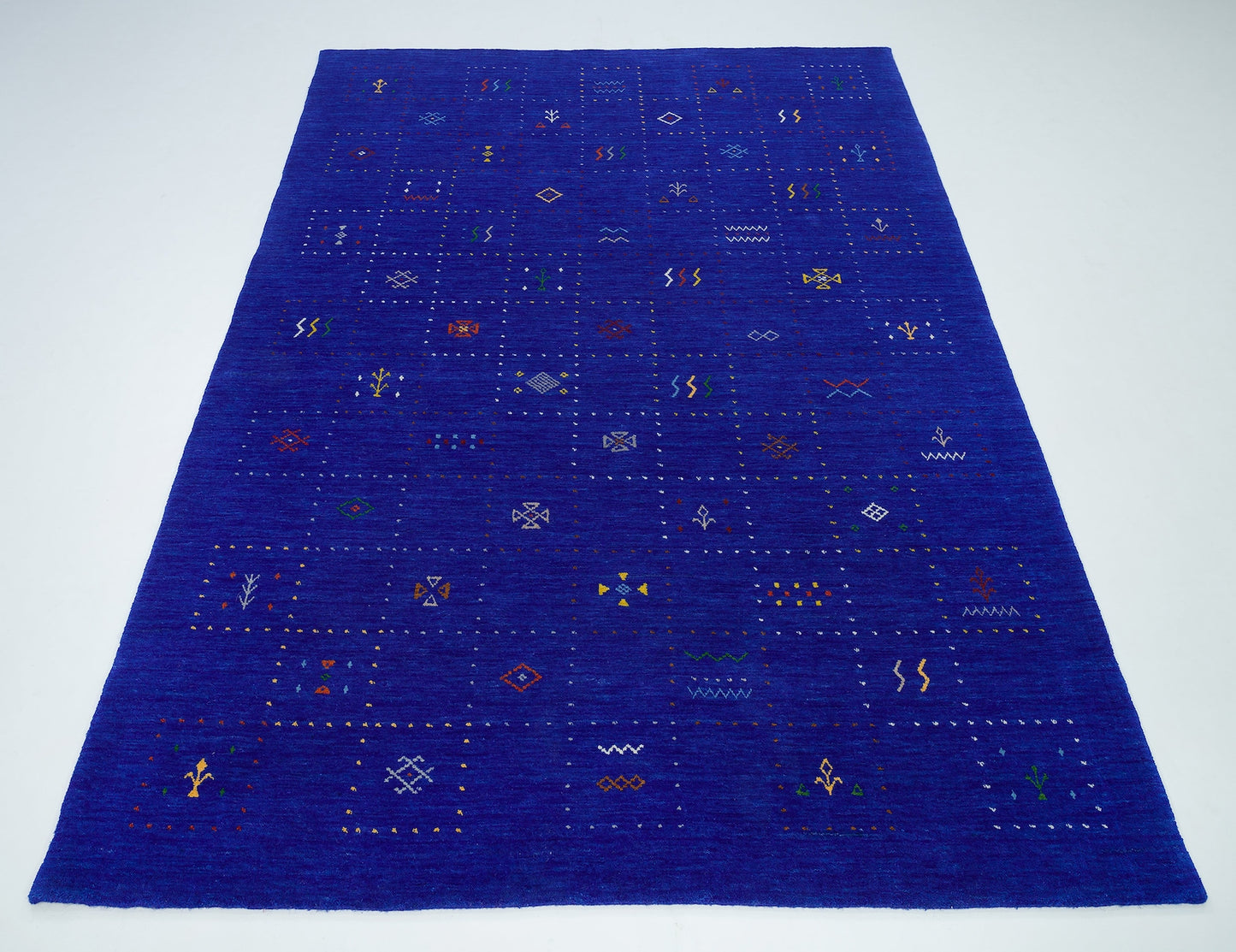 Elegance in Cobalt: Handmade Ivory Pattern Indian Wool Gabbeh Rug