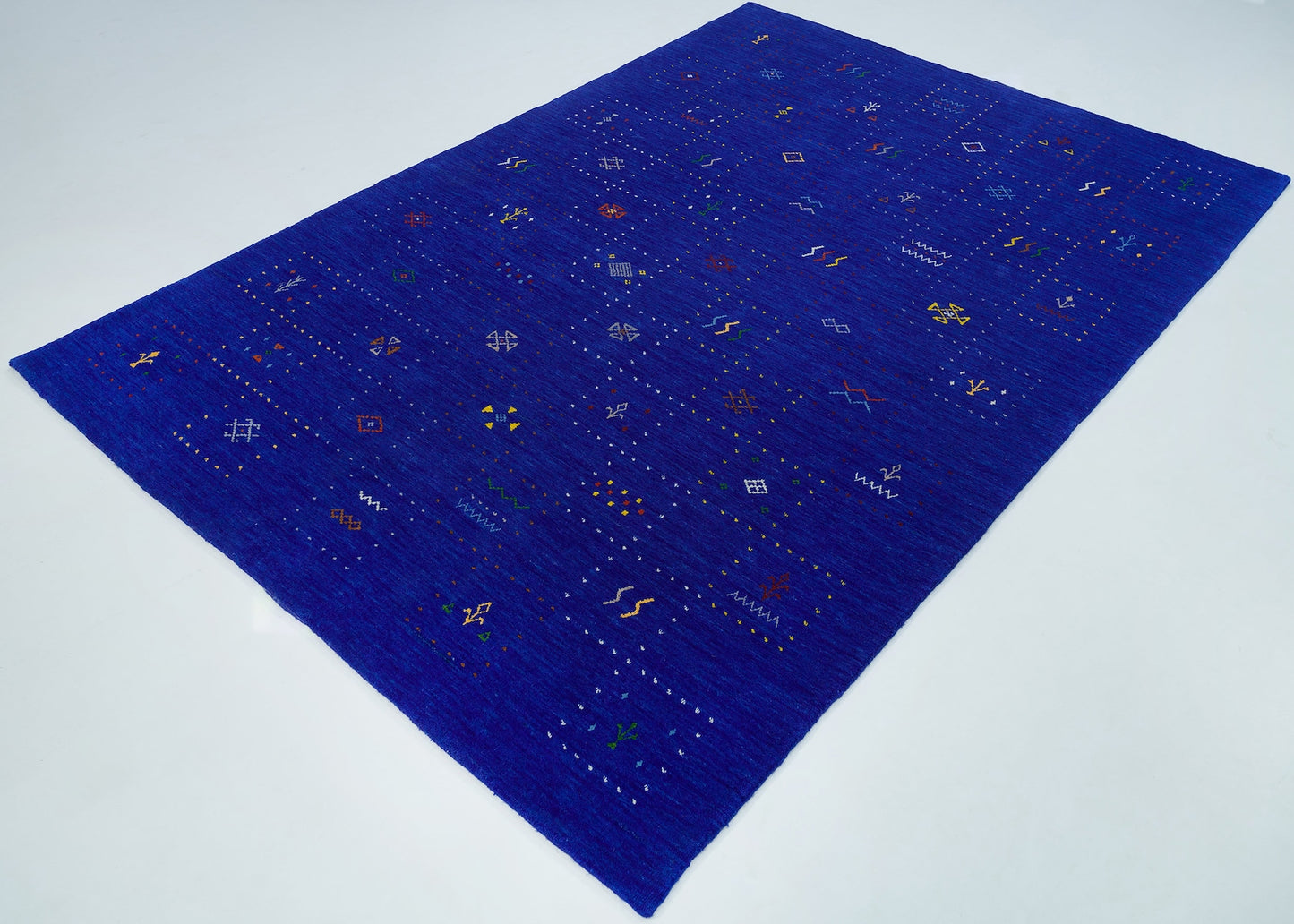 Elegance in Cobalt: Handmade Ivory Pattern Indian Wool Gabbeh Rug
