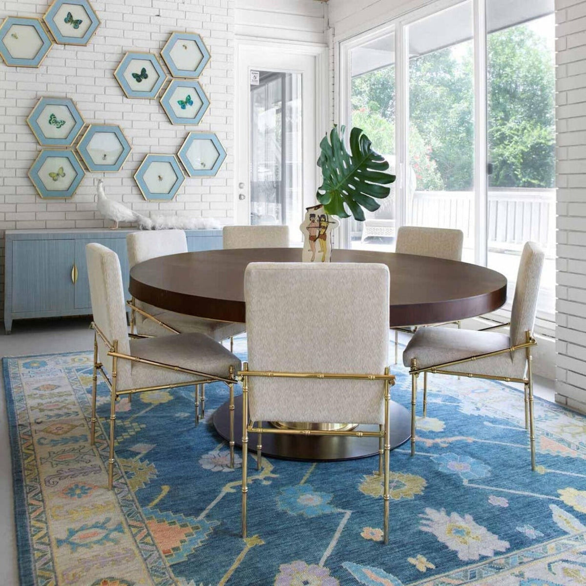 Denim Blue & Ivory Floral Oushak Rug | Hand-Knotted Wool Area Rug | Dining Room & Living Room 9x12