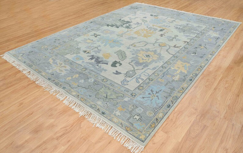 9'X12'Faded Silver Grey Oushak Rug| Living room turkish , Handmade area rug