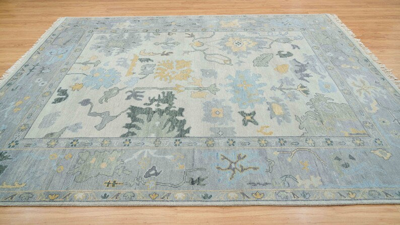 9'X12'Faded Silver Grey Oushak Rug| Living room turkish , Handmade area rug