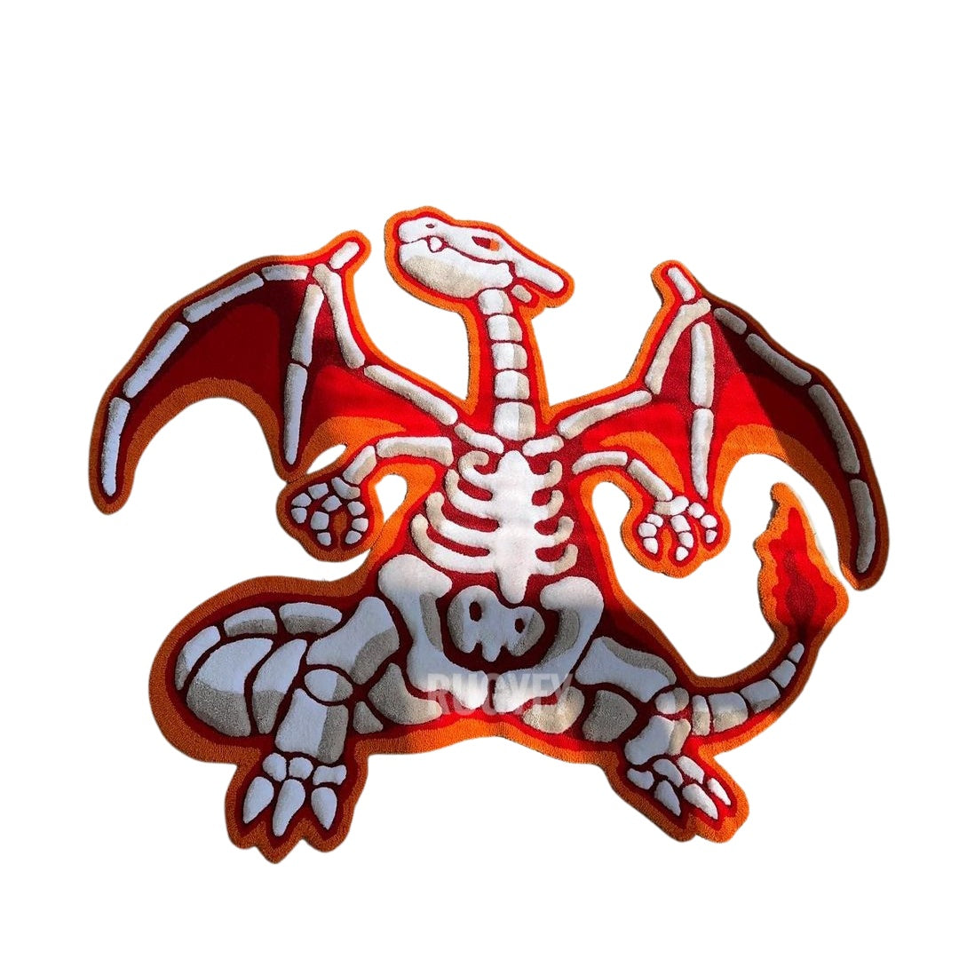 3D Charizard Skeleton Rug، سجاد هيكل عظمي ثلاثي الأبعاد مخصص، سجادة منطقة الصوف المصنوعة يدويًا