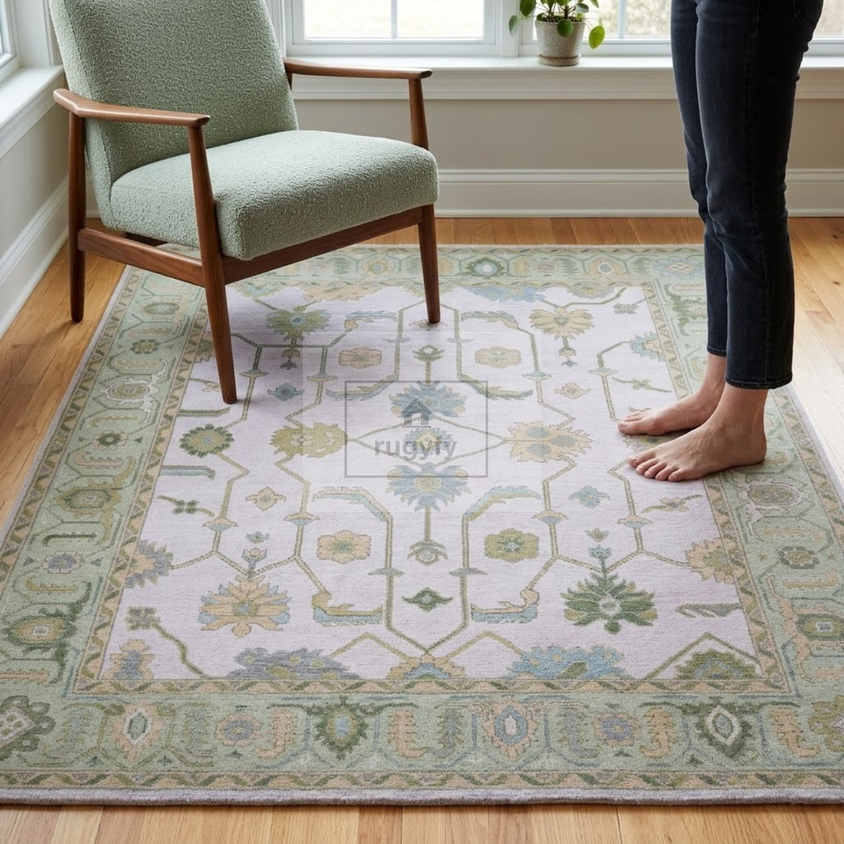 Lavender & Sage Green Sultanabad Oushak Rug | Hand-Knotted Wool 8x10 9x12 | Lilac Pastel Area Rug