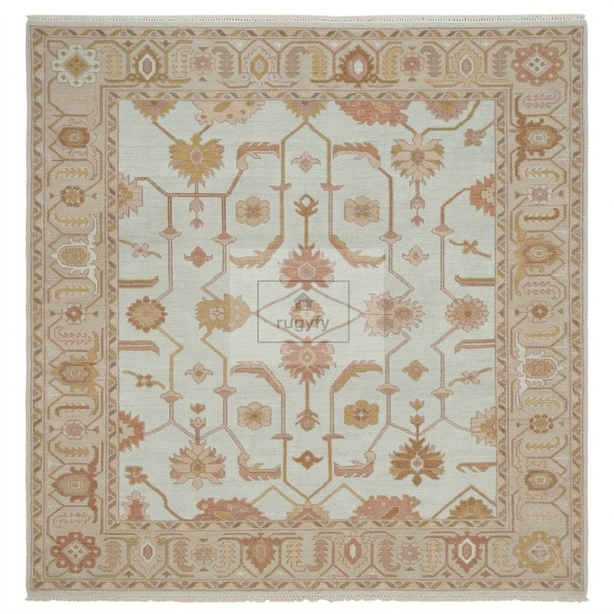 Ivory & Honey Gold Sultanabad Oushak Rug | Hand-Knotted Wool 8x10 9x12 | Apricot Neutral Living Room Rug