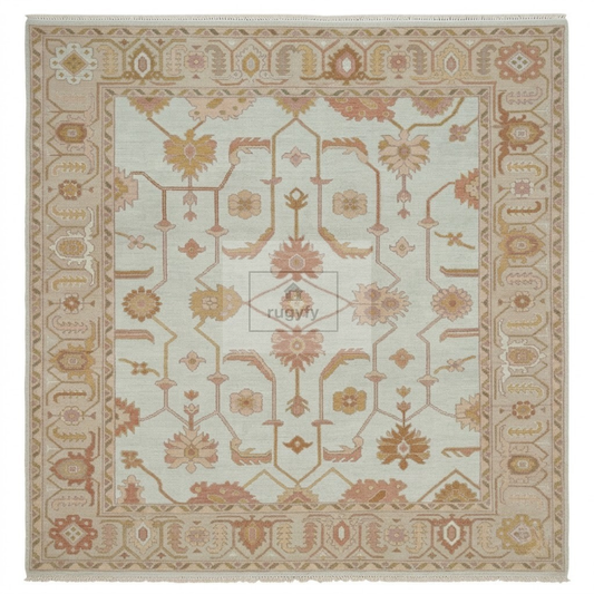 Ivory & Honey Gold Sultanabad Oushak Rug | Hand-Knotted Wool 8x10 9x12 | Apricot Neutral Living Room Rug