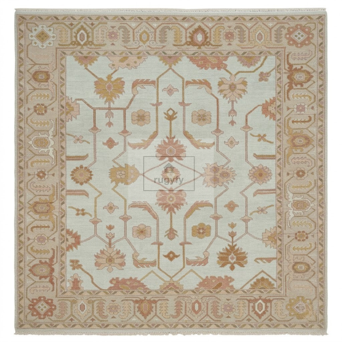 Ivory & Honey Gold Sultanabad Oushak Rug | Hand-Knotted Wool 8x10 9x12 | Apricot Neutral Living Room Rug