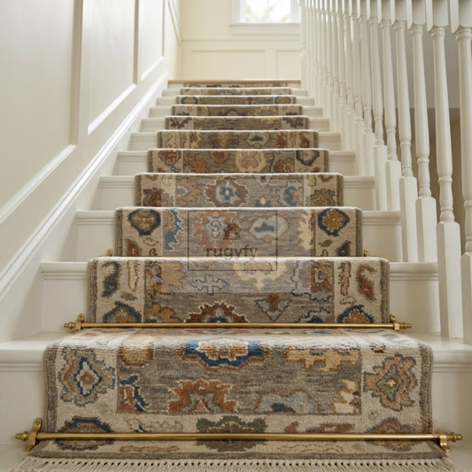 Silver & Ivory Oushak Rug | 2x8 & 2.5x10 ft | Hand-Knotted Wool Floral | Living Room & Bedroom