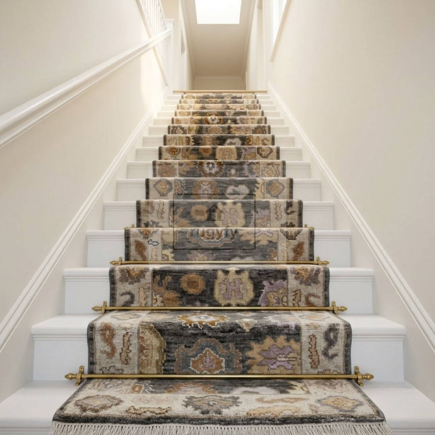 Charcoal & Ivory Oushak Rug | 2.5x12 & 3x14 ft | Hand-Knotted Wool Floral | Living Room & Dining Room