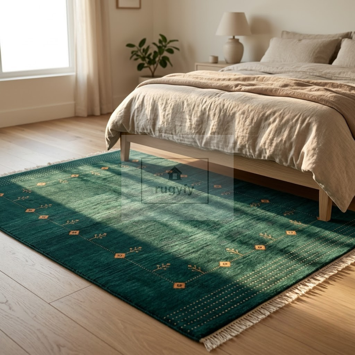 Emerald Green & Copper Vintage Oushak Area Rug | 9x12 10x14 ft Hand-Knotted Wool | Living Room Dining Room