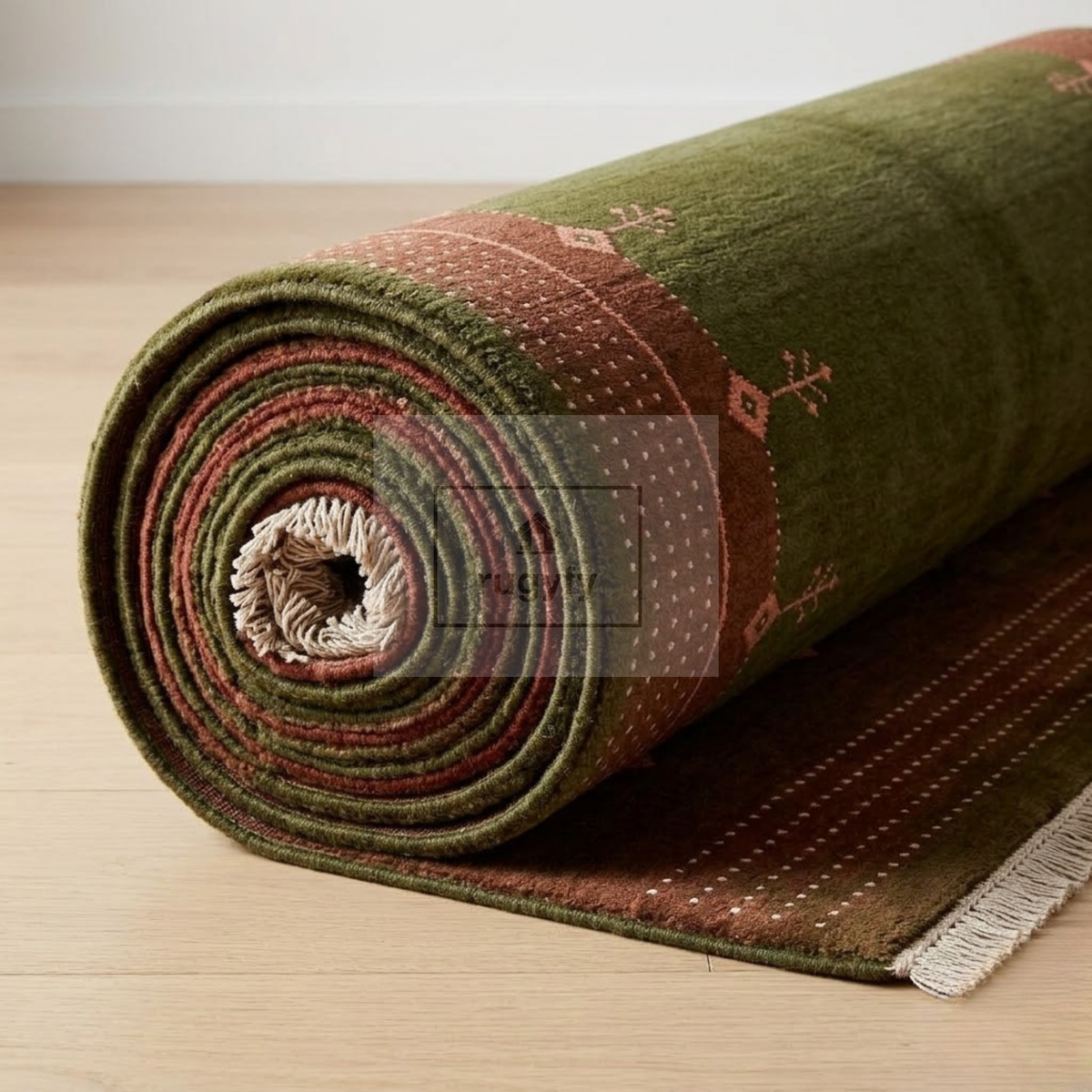 Olive Green & Rust Turkish Oushak Rug | 5x8 8x10 ft Hand-Knotted New Zealand Wool | Living Room Bedroom Rug