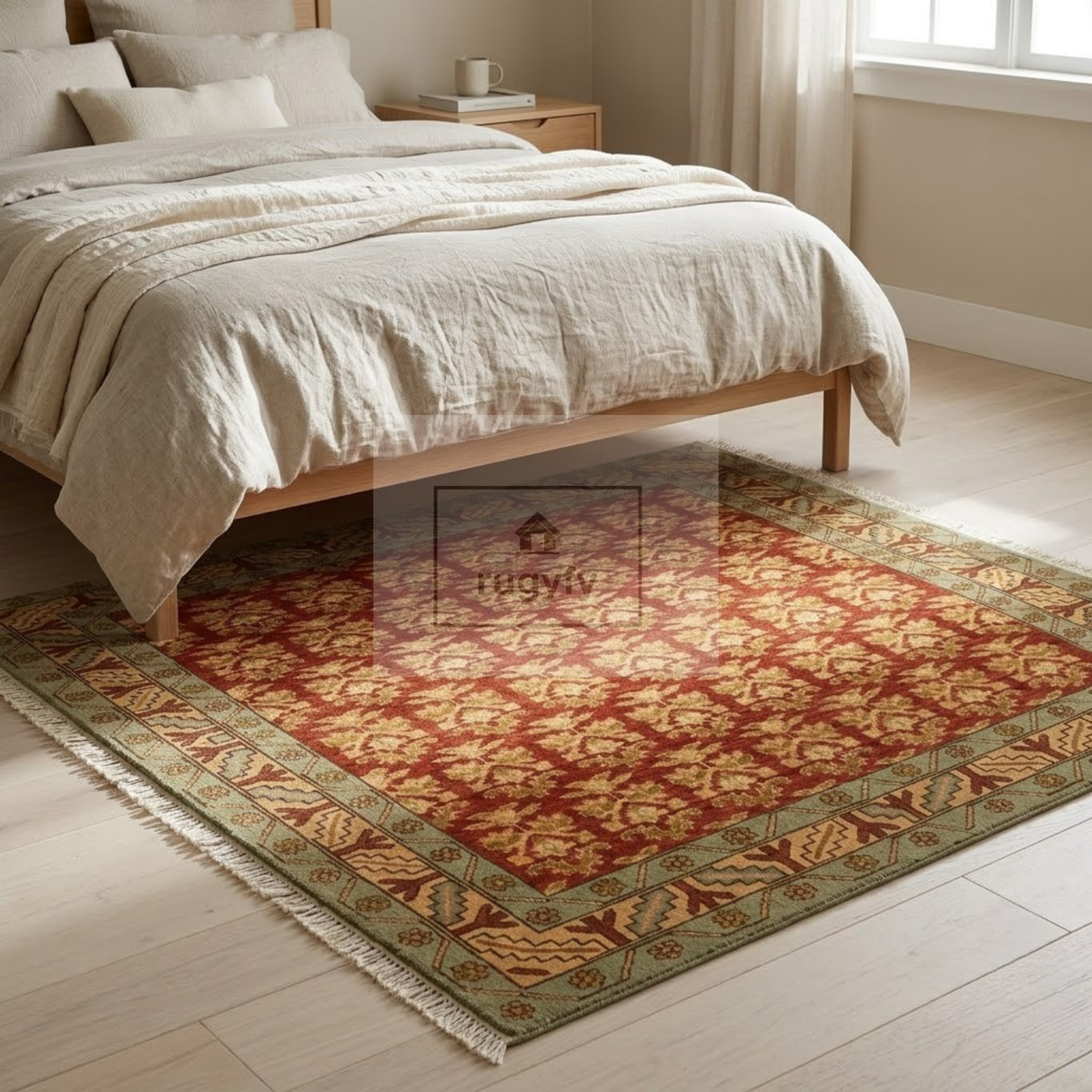 Terracotta Red & Gold Oushak Area Rug | 8x10 9x12 ft Hand-Knotted New Zealand Wool | Burgundy Tribal Turkish Living Room Rug