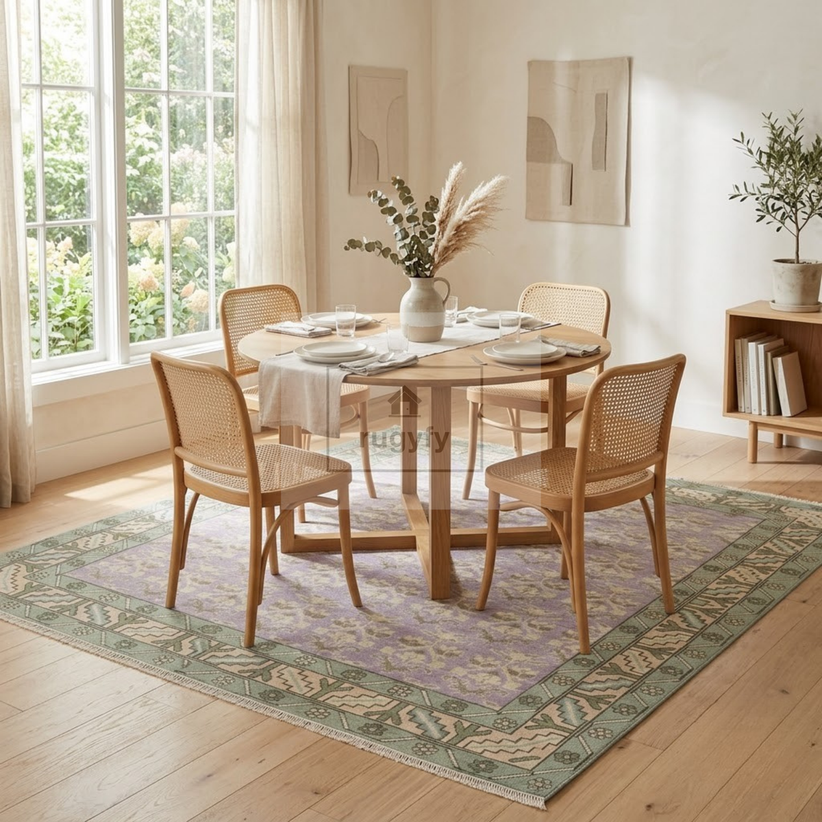 Lavender & Sage Oushak Area Rug | 8x10 9x12 ft Hand-Knotted New Zealand Wool | Lilac Floral Turkish Rug