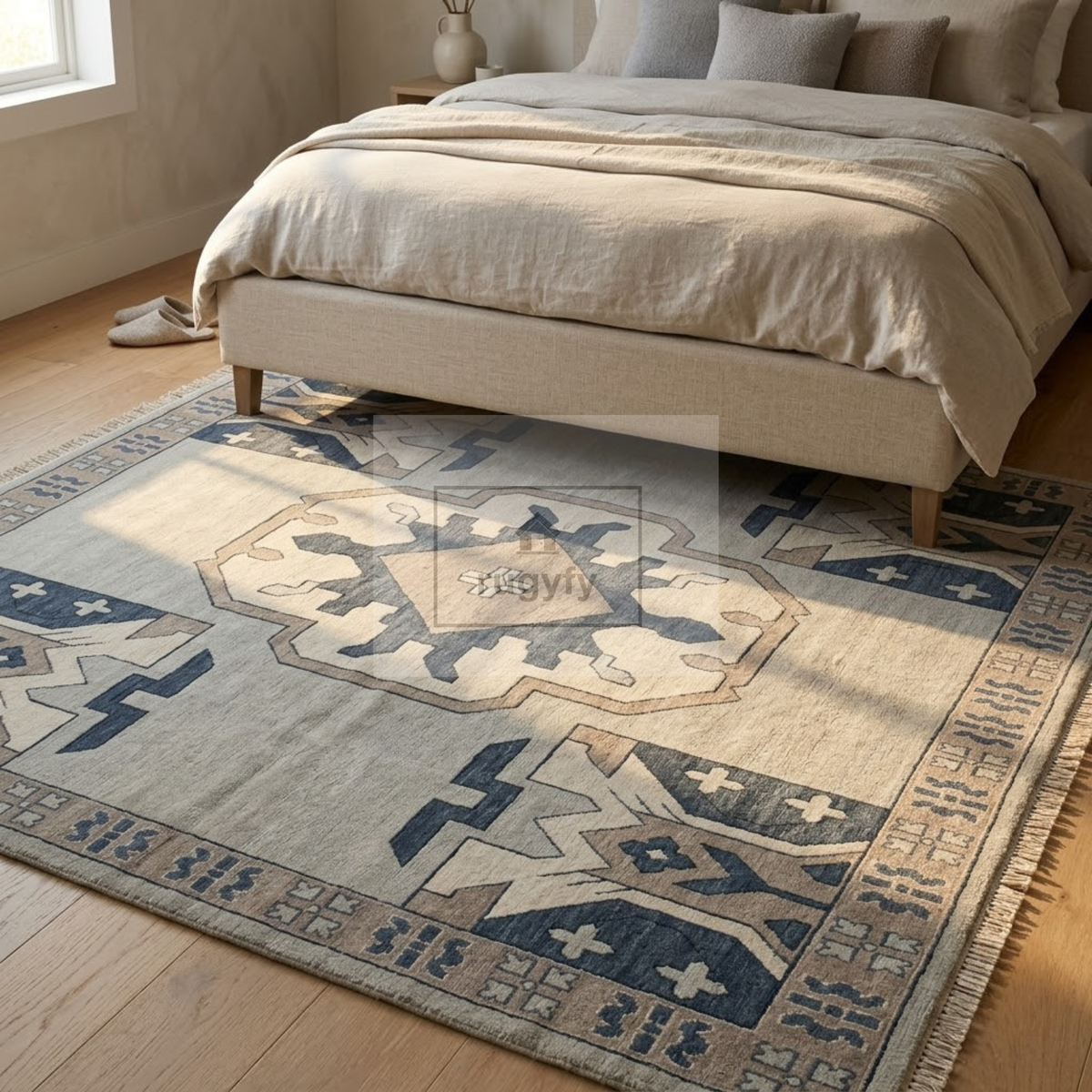 Silver & Charcoal Turkish Oushak Rug | 5x8 8x10 ft Hand-Knotted Wool | Living Room Bedroom Rug