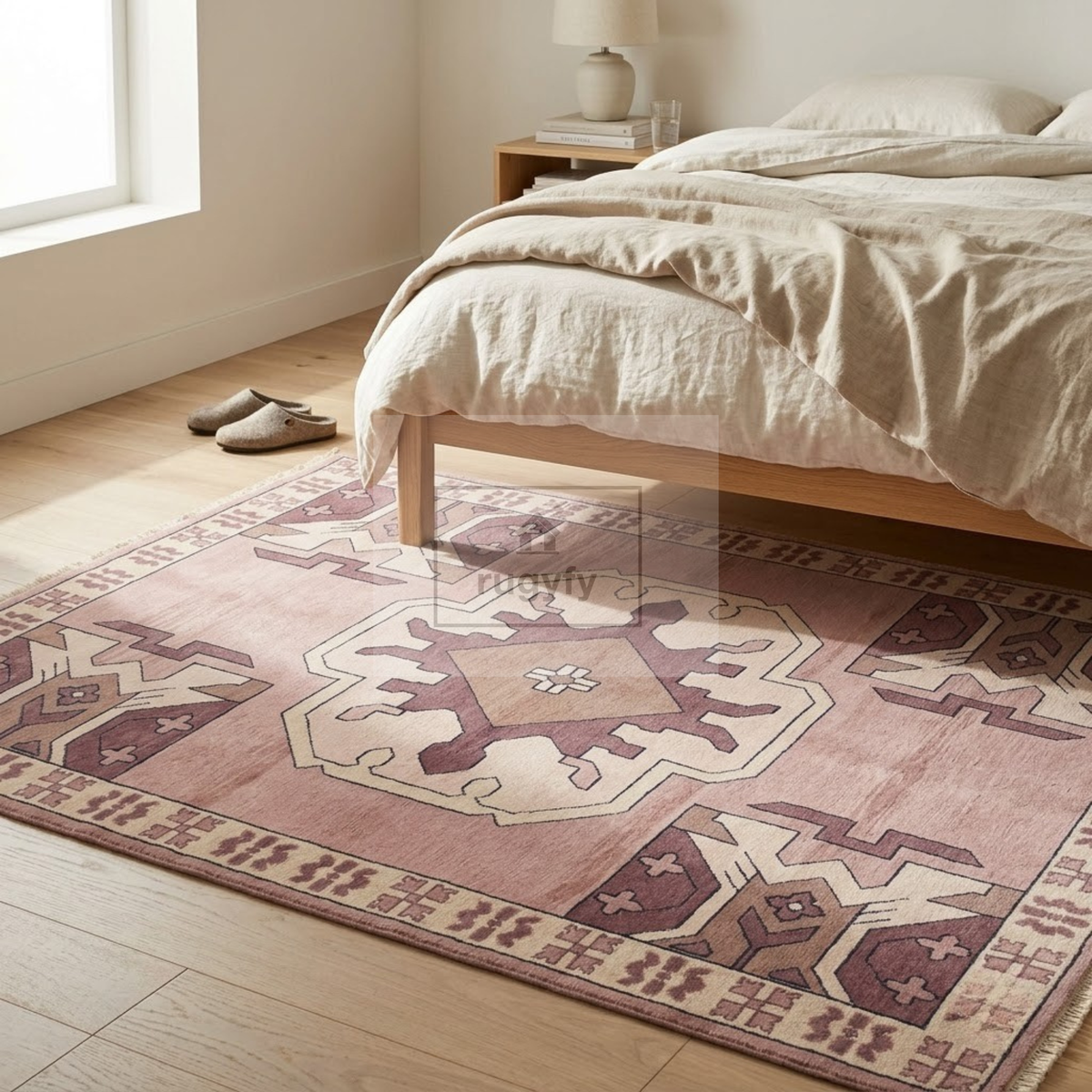 Blush Pink & Mauve Vintage Oushak Area Rug | 9x12 10x14 ft Hand-Knotted Wool | Living Room Dining Room