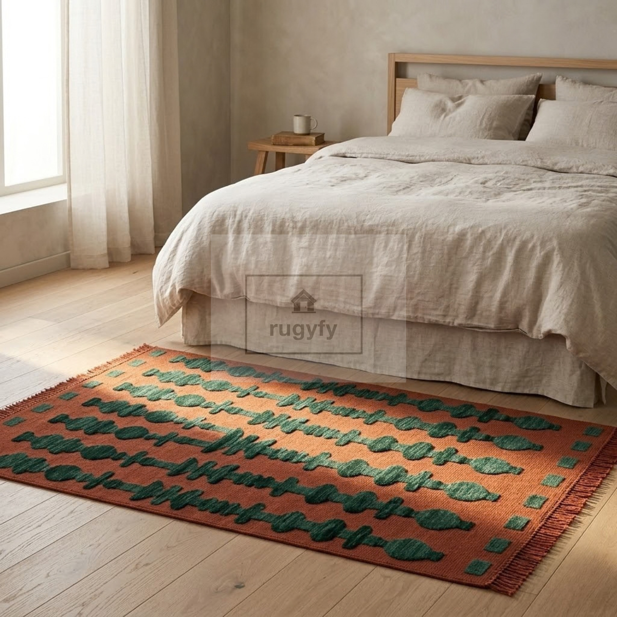 Red & Ivory Oushak Wool Rug | 6x9 8x10 ft Hand-Knotted | Bedroom Living Room Area Rug