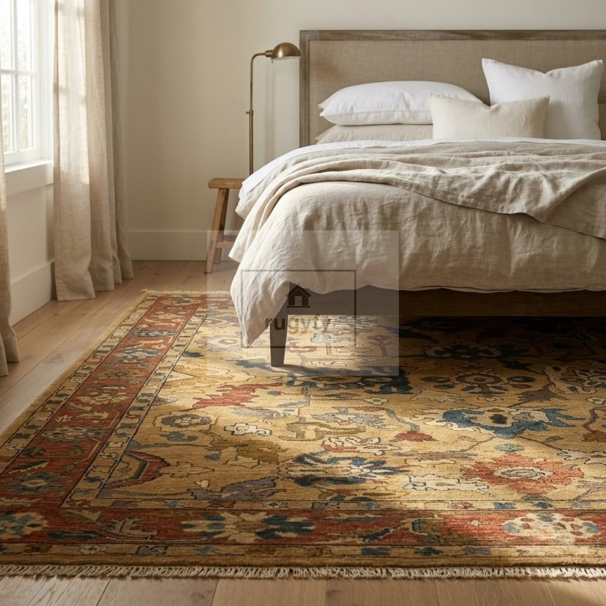 Gold & Brick Red Turkish Oushak Rug | 5x8 8x10 ft Hand-Knotted New Zealand Wool | Living Room Bedroom Rug