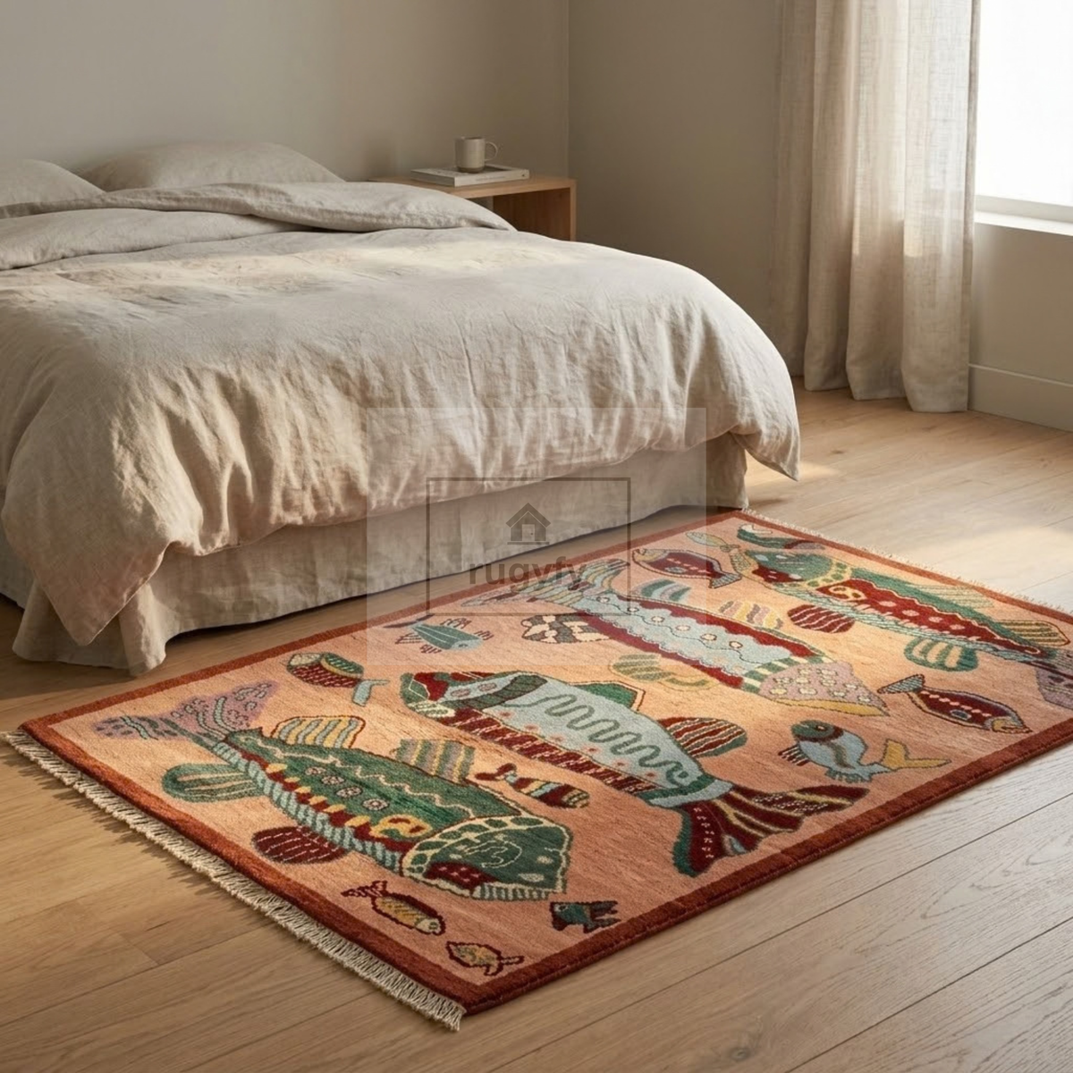 Peach & Rust Red Oushak Wool Rug | 6x9 8x10 ft Hand-Knotted | Bedroom Living Room Area Rug