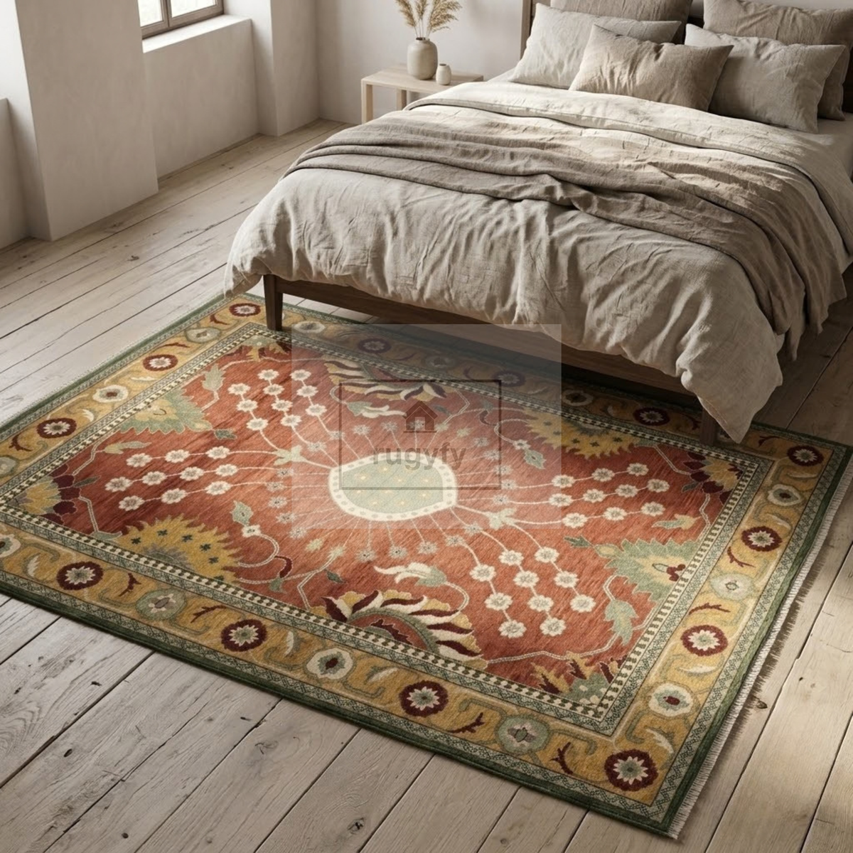 Terracotta & Gold Turkish Oushak Rug | 5x8 8x10 ft Hand-Knotted New Zealand Wool | Living Room Bedroom Rug