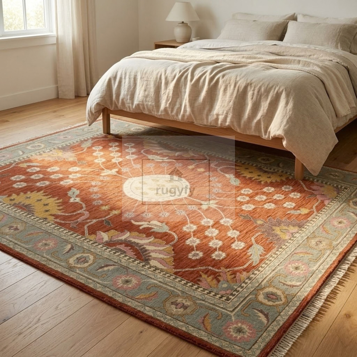 Rust & Sage Blue Vintage Oushak Area Rug | 9x12 10x14 ft Hand-Knotted Wool | Living Room Dining Room