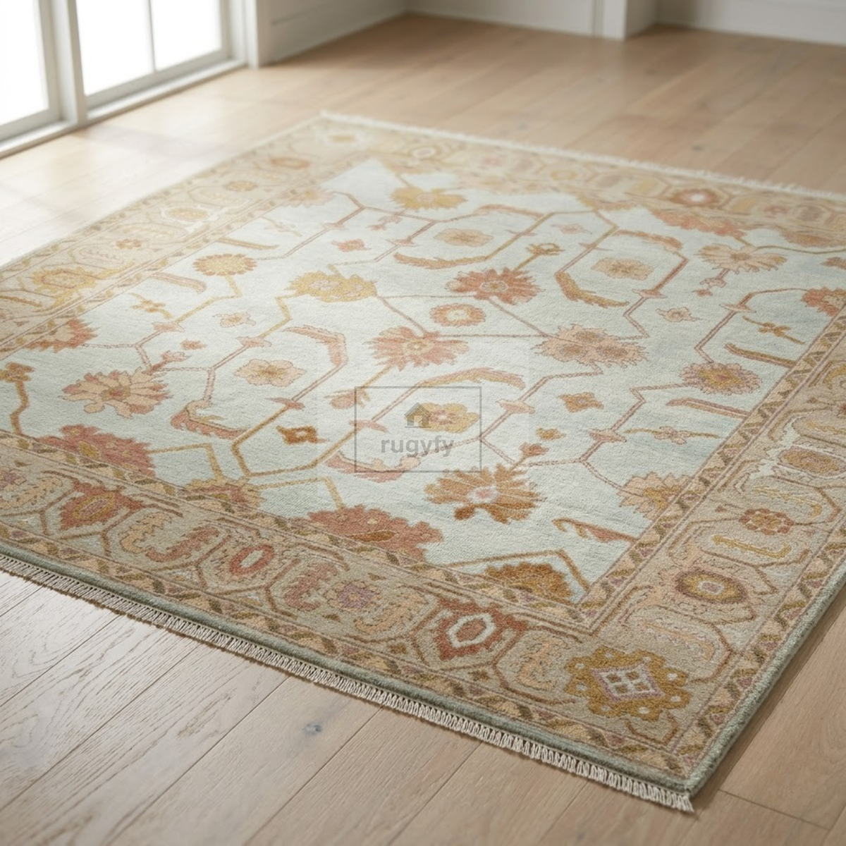 Ivory & Honey Gold Sultanabad Oushak Rug | Hand-Knotted Wool 8x10 9x12 | Apricot Neutral Living Room Rug