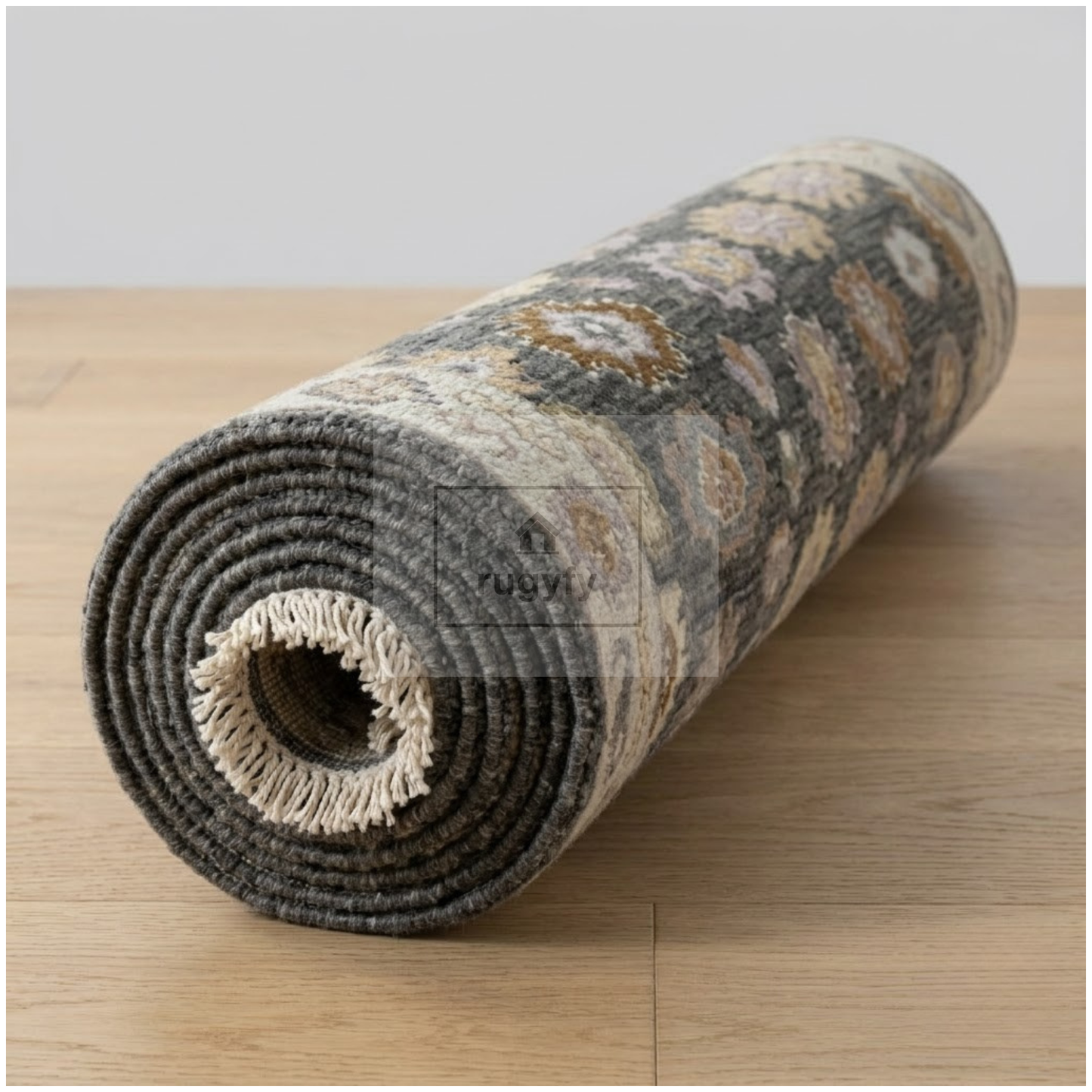 Charcoal & Ivory Oushak Rug | 2.5x12 & 3x14 ft | Hand-Knotted Wool Floral | Living Room & Dining Room